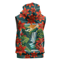 Fiji Taveuni Parrot Sleeveless Zip Hoodie Tropical Waterfall Landscape With Floral Tribal Pattern TS04 - Polynesian Pride