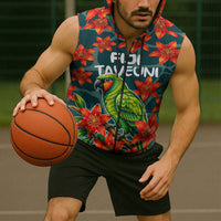 Fiji Taveuni Parrot Sleeveless Zip Hoodie Tropical Waterfall Landscape With Floral Tribal Pattern TS04 - Polynesian Pride