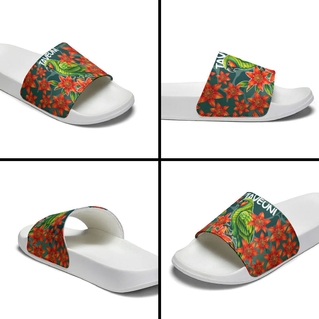 Fiji Taveuni Parrot Slide Sandals Tropical Waterfall Landscape With Floral Tribal Pattern TS04 - Polynesian Pride