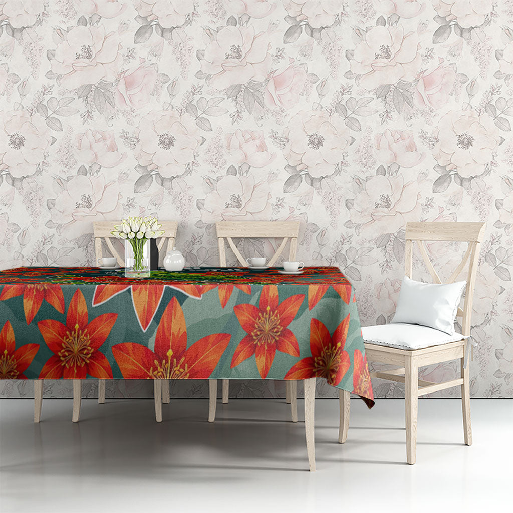 Fiji Taveuni Parrot Tablecloth Tropical Waterfall Landscape With Floral Tribal Pattern
