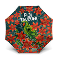 Fiji Taveuni Parrot Umbrella Tropical Waterfall Landscape With Floral Tribal Pattern