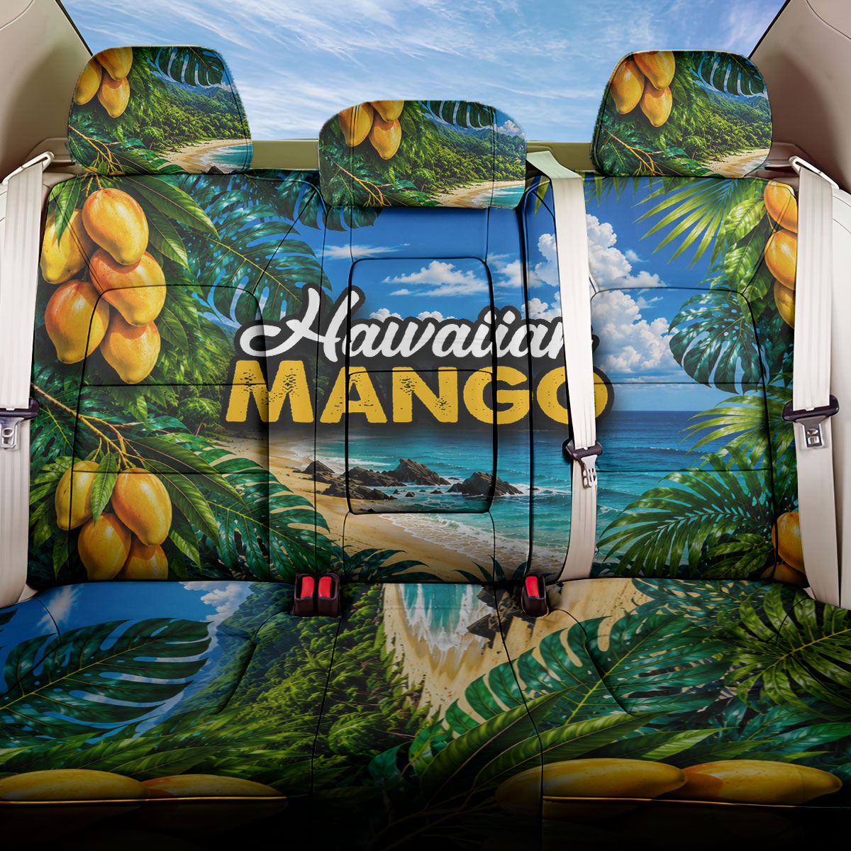 Hawaiian Mango Tropical Beach Back Car Seat Cover Scenic Island Nature Exotic Fruit Graphic TS04 One Size Blue Green - Polynesian Pride