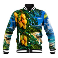Hawaiian Mango Tropical Beach Baseball Jacket Scenic Island Nature Exotic Fruit Graphic TS04 Unisex Blue Green - Polynesian Pride