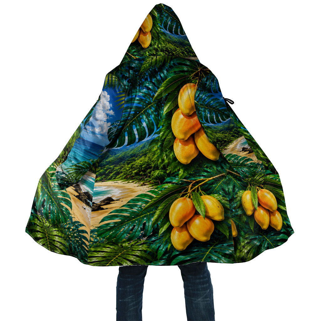 Hawaiian Mango Tropical Beach Cloak Scenic Island Nature Exotic Fruit Graphic TS04 Unisex Blue Green - Polynesian Pride