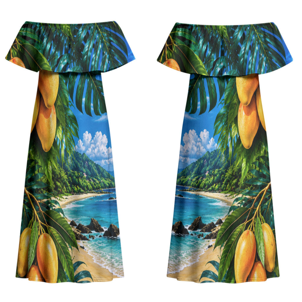 Hawaiian Mango Tropical Beach Couples Matching Off Shoulder Maxi Dress and Hawaiian Shirt Scenic Island Nature Exotic Fruit Graphic TS04 - Polynesian Pride