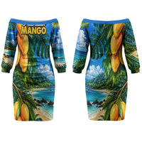 Hawaiian Mango Tropical Beach Couples Matching Off The Shoulder Long Sleeve Dress and Long Sleeve Button Shirt Scenic Island Nature Exotic Fruit Graphic TS04 - Polynesian Pride