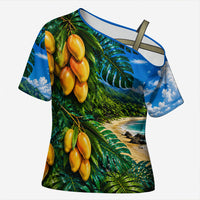 Hawaiian Mango Tropical Beach Cross Shoulder Shirt Scenic Island Nature Exotic Fruit Graphic TS04 Female Blue Green - Polynesian Pride
