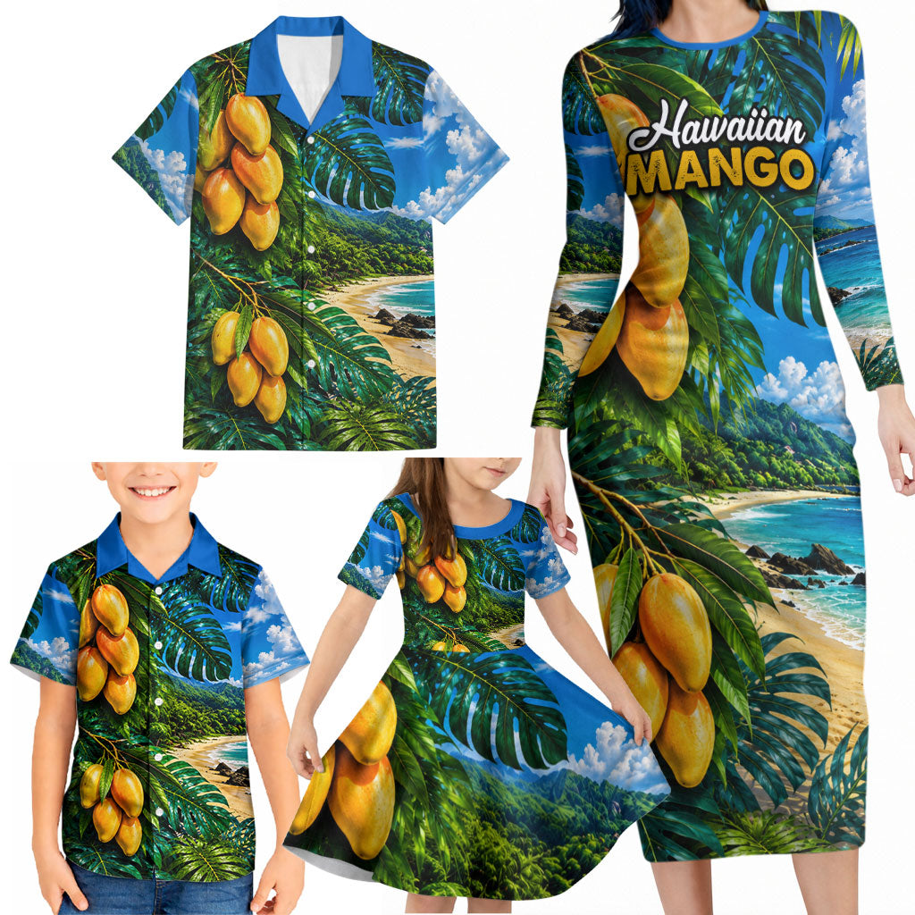 Hawaiian Mango Tropical Beach Family Matching Long Sleeve Bodycon Dress and Hawaiian Shirt Scenic Island Nature Exotic Fruit Graphic TS04 - Polynesian Pride
