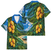 Hawaiian Mango Tropical Beach Family Matching Mermaid Dress and Hawaiian Shirt Scenic Island Nature Exotic Fruit Graphic TS04 Dad's Shirt - Short Sleeve Blue Green - Polynesian Pride