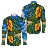 Hawaiian Mango Tropical Beach Family Matching Mermaid Dress and Hawaiian Shirt Scenic Island Nature Exotic Fruit Graphic TS04 Dad's Shirt - Long Sleeve Blue Green - Polynesian Pride