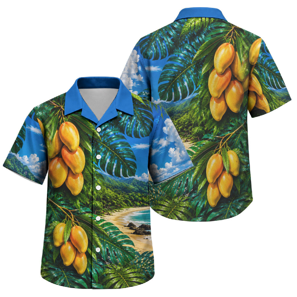 Hawaiian Mango Tropical Beach Family Matching Mermaid Dress and Hawaiian Shirt Scenic Island Nature Exotic Fruit Graphic TS04 Son's Shirt Blue Green - Polynesian Pride