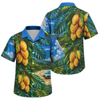 Hawaiian Mango Tropical Beach Family Matching Mermaid Dress and Hawaiian Shirt Scenic Island Nature Exotic Fruit Graphic TS04 Son's Shirt Blue Green - Polynesian Pride