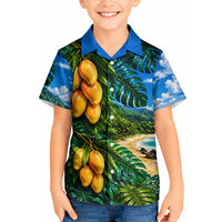 Hawaiian Mango Tropical Beach Kid Hawaiian Shirt Scenic Island Nature Exotic Fruit Graphic TS04 Kid Blue Green - Polynesian Pride