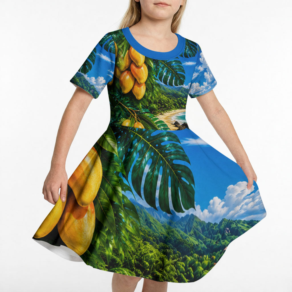 Hawaiian Mango Tropical Beach Kid Short Sleeve Dress Scenic Island Nature Exotic Fruit Graphic TS04 - Polynesian Pride