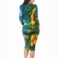 Hawaiian Mango Tropical Beach Long Sleeve Bodycon Dress Scenic Island Nature Exotic Fruit Graphic TS04 - Polynesian Pride