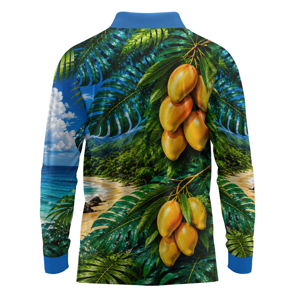Hawaiian Mango Tropical Beach Long Sleeve Polo Shirt Scenic Island Nature Exotic Fruit Graphic TS04 - Polynesian Pride