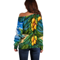 Hawaiian Mango Tropical Beach Off Shoulder Sweater Scenic Island Nature Exotic Fruit Graphic TS04 - Polynesian Pride