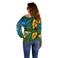 Hawaiian Mango Tropical Beach Off Shoulder Sweater Scenic Island Nature Exotic Fruit Graphic TS04 - Polynesian Pride