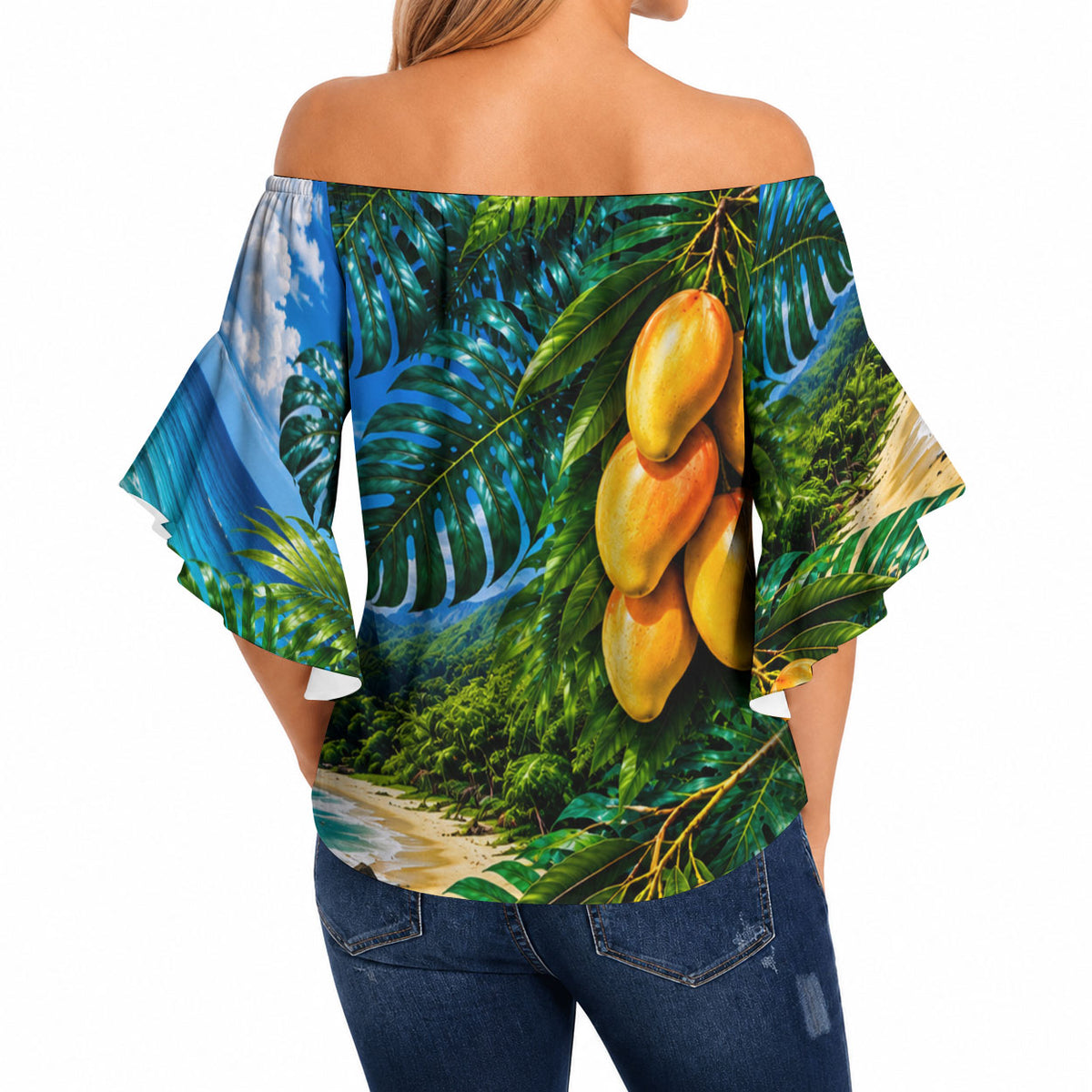Hawaiian Mango Tropical Beach Off Shoulder Wrap Waist Top Scenic Island Nature Exotic Fruit Graphic TS04 - Polynesian Pride