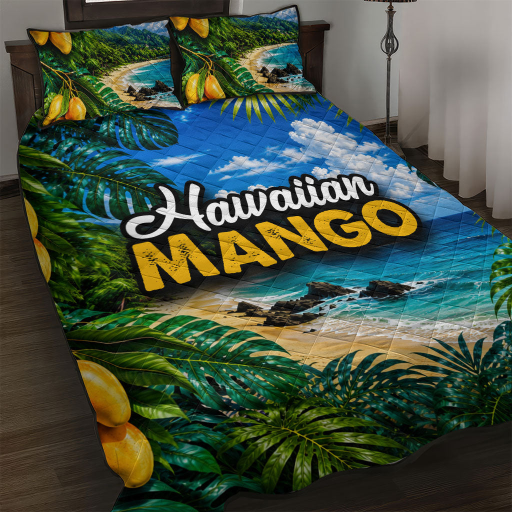 Hawaiian Mango Tropical Beach Quilt Bed Set Scenic Island Nature Exotic Fruit Graphic TS04 Blue Green - Polynesian Pride