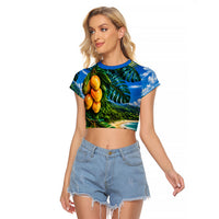 Hawaiian Mango Tropical Beach Raglan Cropped T Shirt Scenic Island Nature Exotic Fruit Graphic TS04 Female Blue Green - Polynesian Pride