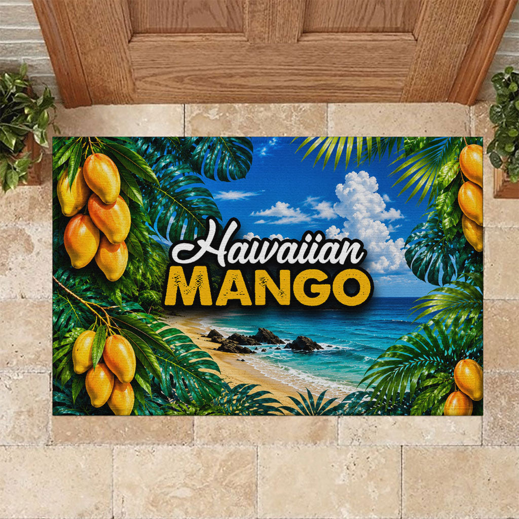 Hawaiian Mango Tropical Beach Rubber Doormat Scenic Island Nature Exotic Fruit Graphic TS04 Blue Green - Polynesian Pride