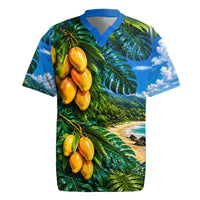 Hawaiian Mango Tropical Beach Rugby Jersey Scenic Island Nature Exotic Fruit Graphic TS04 Blue Green - Polynesian Pride
