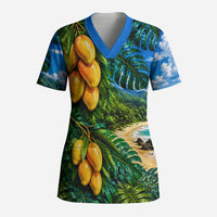 Hawaiian Mango Tropical Beach Scrub Top Scenic Island Nature Exotic Fruit Graphic TS04 Adult Blue Green - Polynesian Pride
