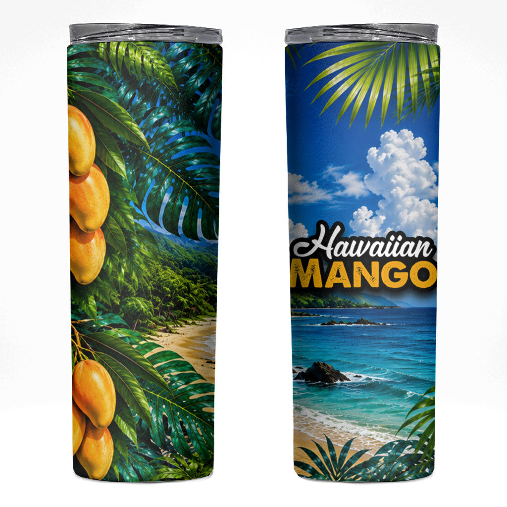 Hawaiian Mango Tropical Beach Skinny Tumbler Scenic Island Nature Exotic Fruit Graphic TS04 Blue Green - Polynesian Pride