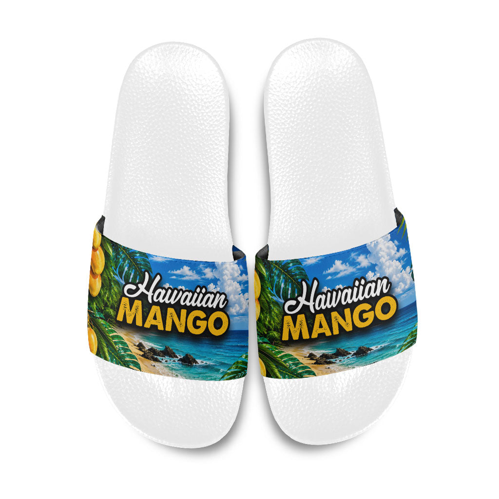 Hawaiian Mango Tropical Beach Slide Sandals Scenic Island Nature Exotic Fruit Graphic TS04 Blue Green - Polynesian Pride