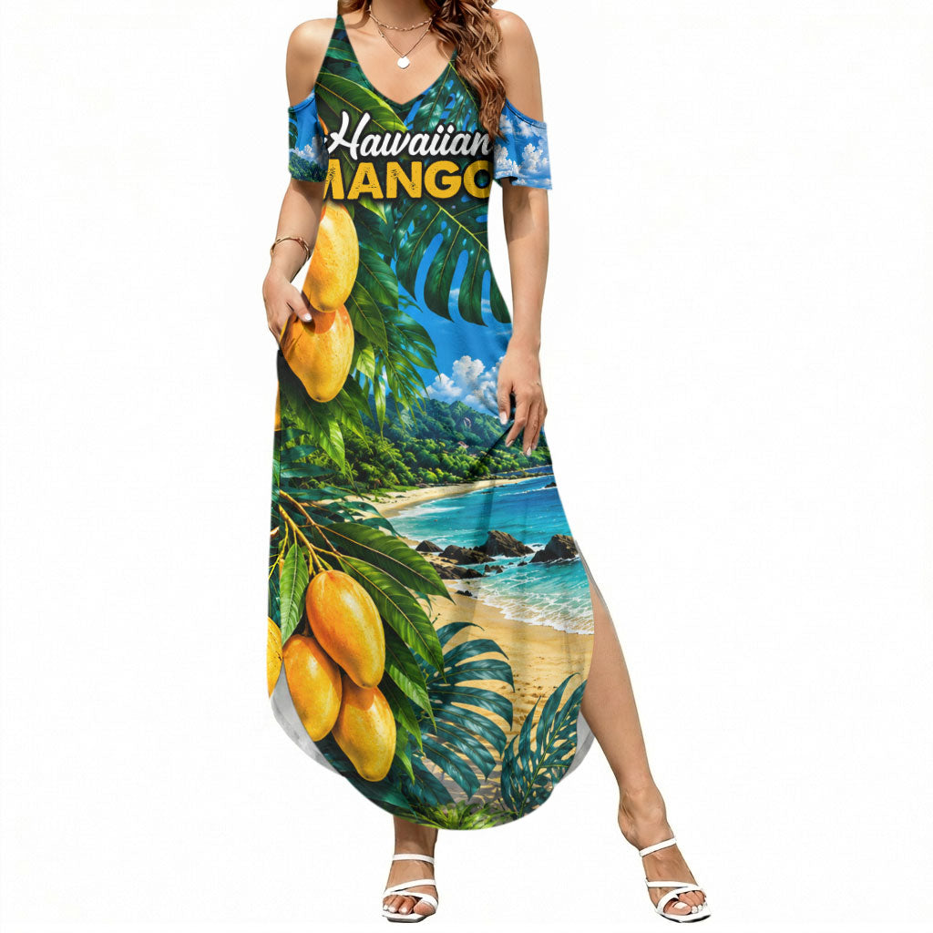 Hawaiian Mango Tropical Beach Summer Maxi Dress Scenic Island Nature Exotic Fruit Graphic TS04 Women Blue Green - Polynesian Pride