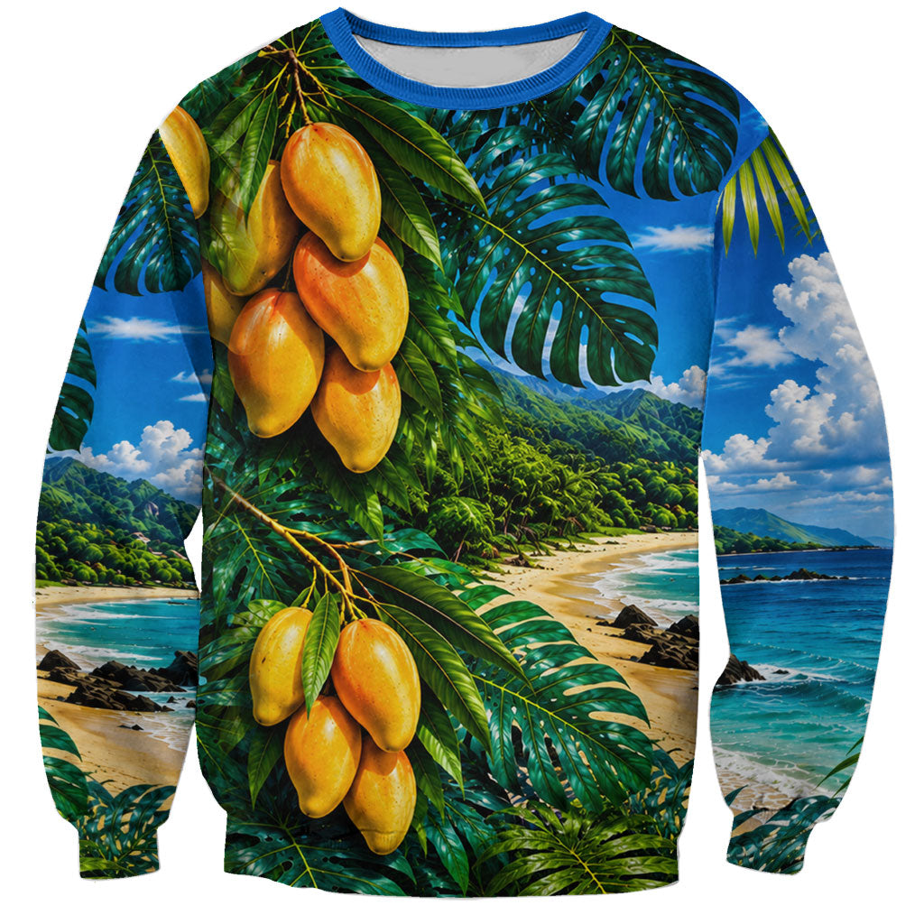 Hawaiian Mango Tropical Beach Sweatshirt Scenic Island Nature Exotic Fruit Graphic TS04 Unisex Blue Green - Polynesian Pride