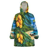 Hawaiian Mango Tropical Beach Wearable Blanket Hoodie Scenic Island Nature Exotic Fruit Graphic TS04 One Size Blue Green - Polynesian Pride