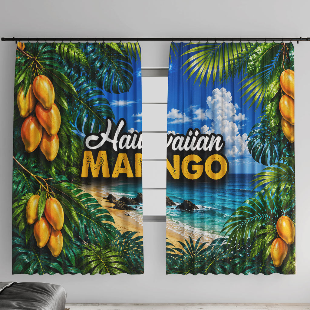 Hawaiian Mango Tropical Beach Window Curtain Scenic Island Nature Exotic Fruit Graphic TS04 With Hooks Blue Green - Polynesian Pride