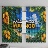 Hawaiian Mango Tropical Beach Window Curtain Scenic Island Nature Exotic Fruit Graphic TS04 With Hooks Blue Green - Polynesian Pride