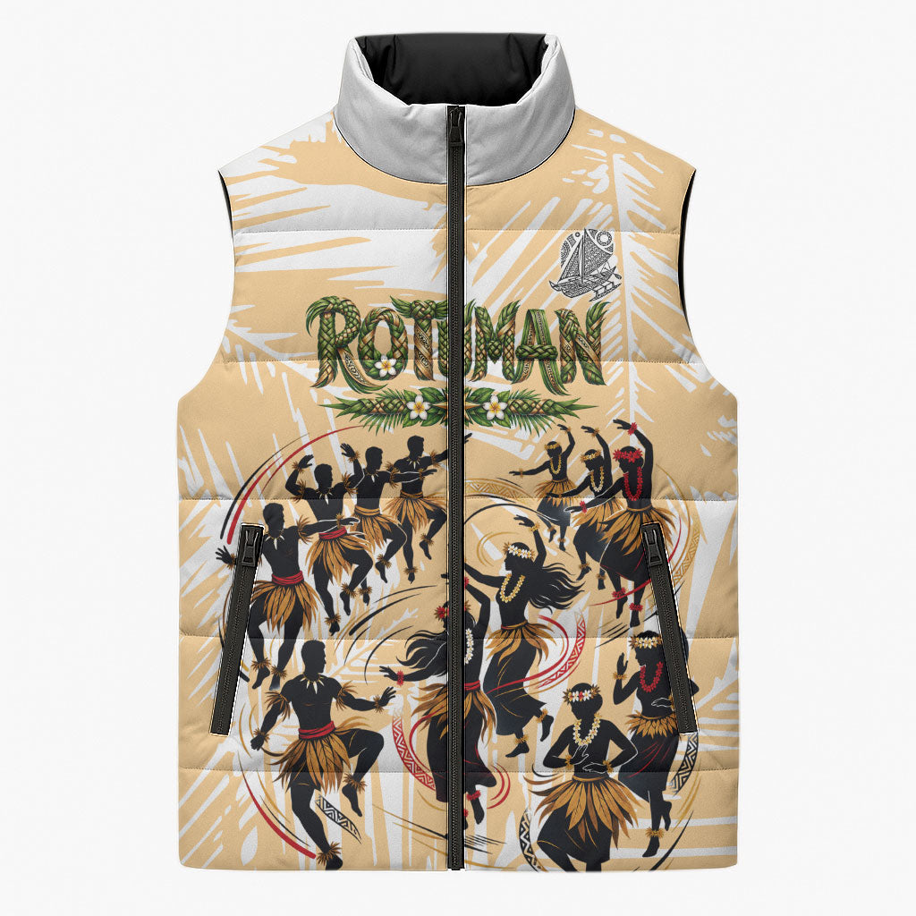 Rotuman Culture Island Pride Sleeveless Puffer Jacket Traditional Polynesian Tribal Pattern With Island Map TS04 Unisex Yellow Beige - Polynesian Pride