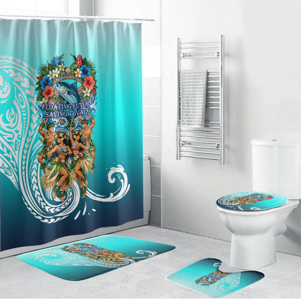 Floating Future Saving Tuvalu Bathroom Set Ocean Blue Pacific Polynesian Cultural Art Marine Wildlife TS04 Bathroom Set (4 pcs) Blue White - Polynesian Pride