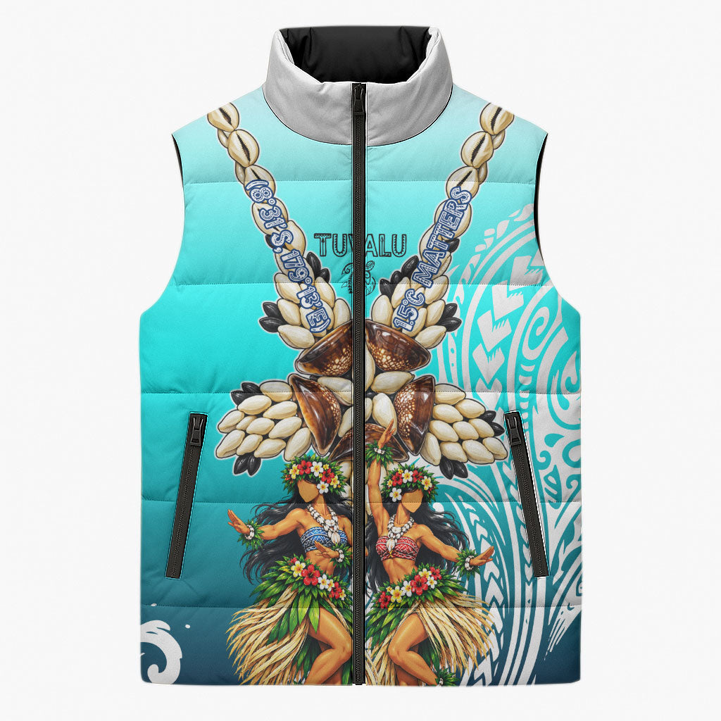 Floating Future Saving Tuvalu Sleeveless Puffer Jacket Ocean Blue Pacific Polynesian Cultural Art Marine Wildlife TS04 Unisex Blue White - Polynesian Pride