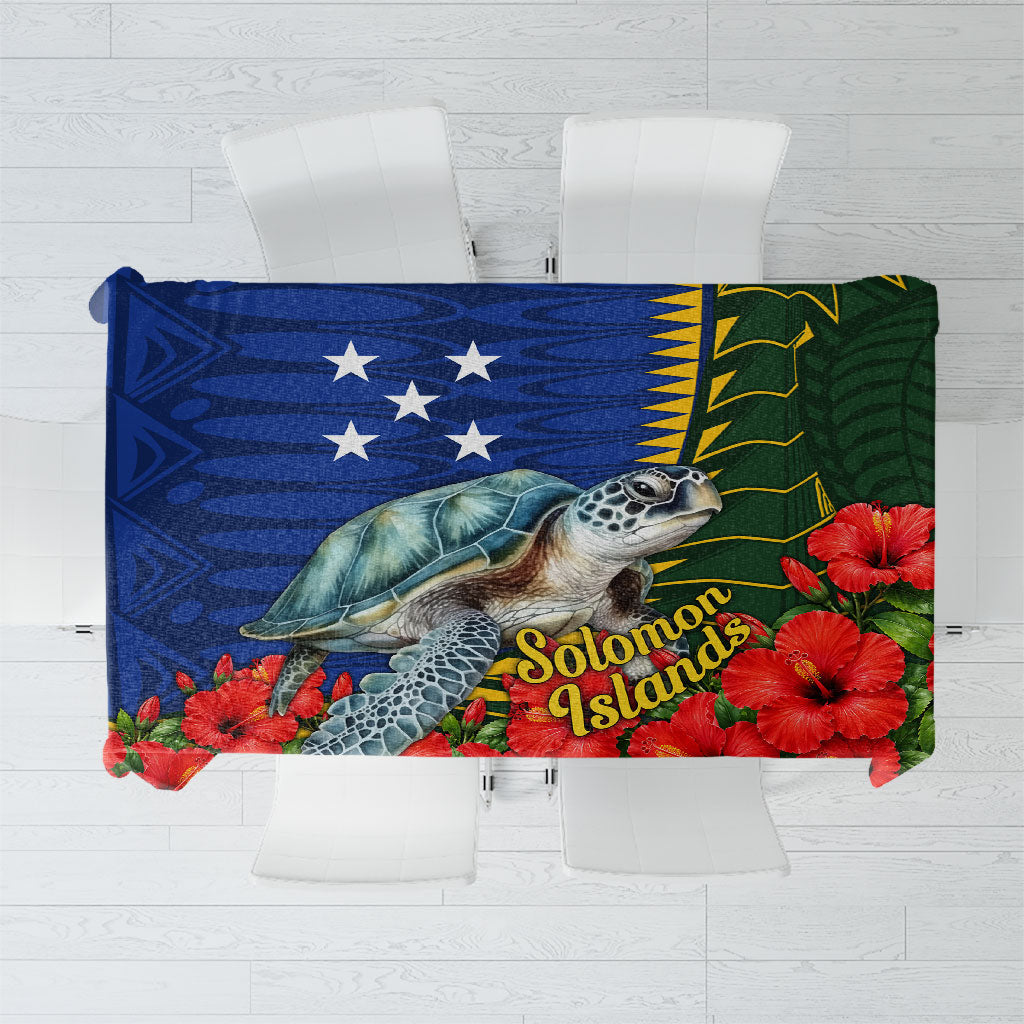 Solomon Islands Sea Turtle Tablecloth Patriotic Flag Coat Of Arms Tribal Hibiscus TS04 Blue Green - Polynesian Pride