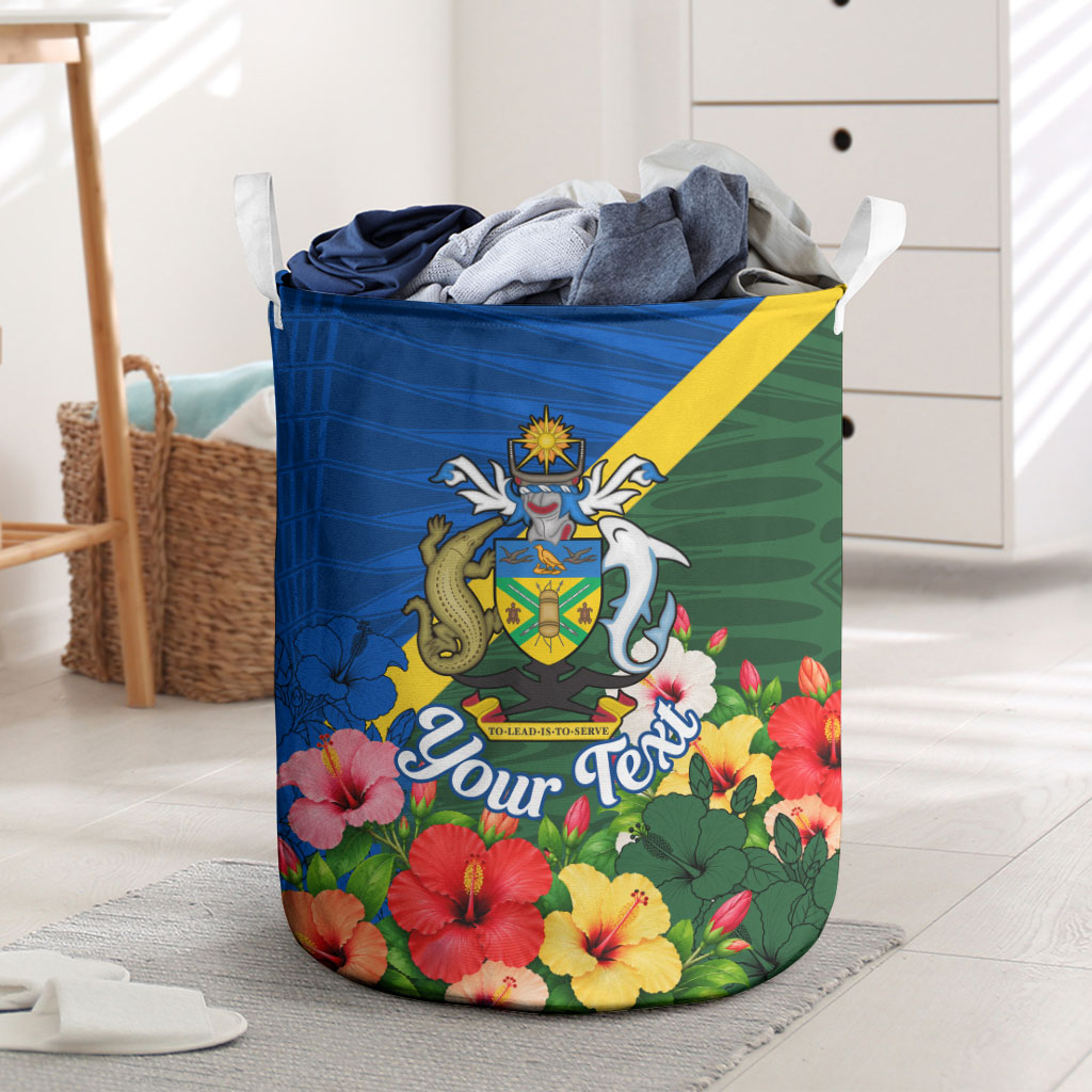 Personalized Solomon Islands Coat Of Arms Laundry Basket Patriotic Flag Shark Crocodile Tropical Floral