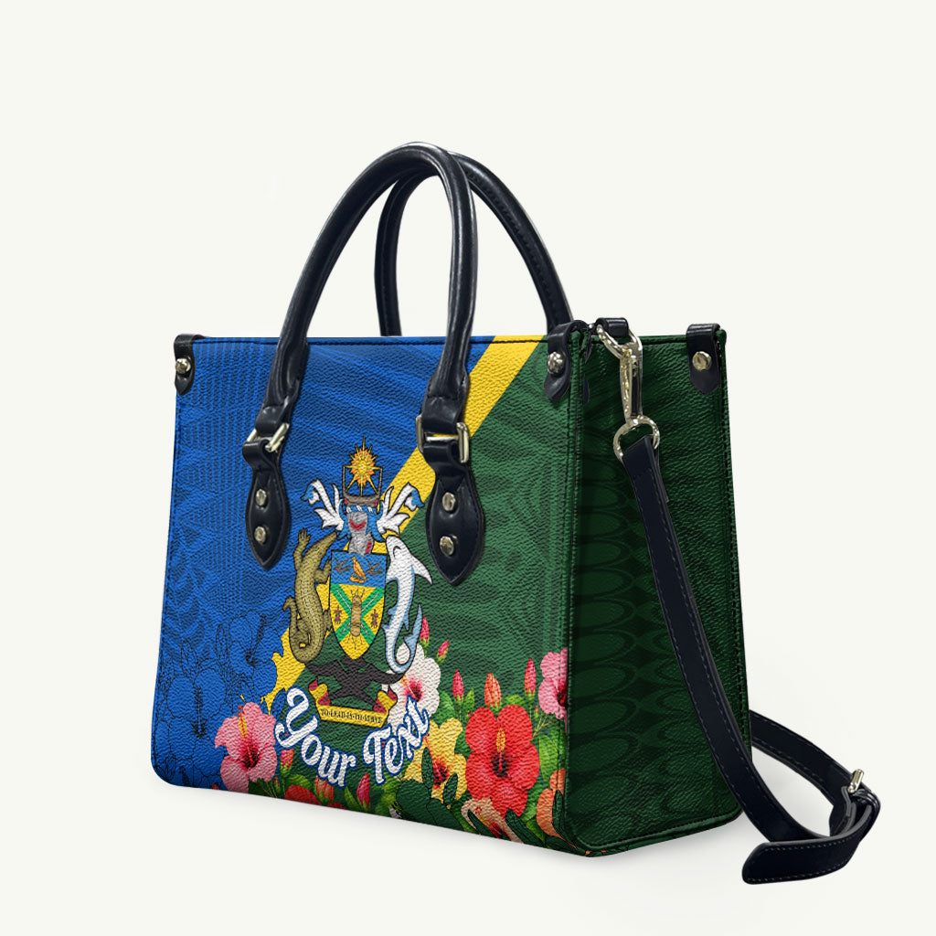 Personalized Solomon Islands Coat Of Arms Leather Bag Patriotic Flag Shark Crocodile Tropical Floral
