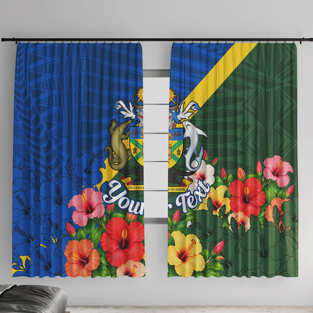 Personalized Solomon Islands Coat Of Arms Window Curtain Patriotic Flag Shark Crocodile Tropical Floral