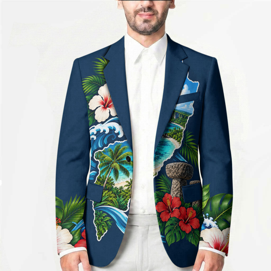 Guam Map Latte Stone Blazer Hibiscus Floral Coastal Landscape TS04 - Polynesian Pride