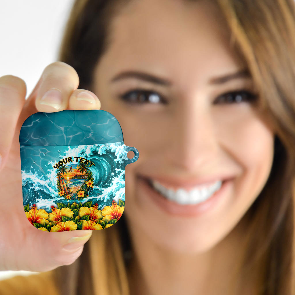 Personalized Hawaii 60th Birthday Eagle AirPods Case Tropical Sunset Beach Hibiscus Ocean Wave TS04 - Polynesian Pride