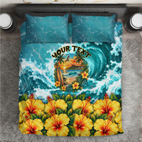 Personalized Hawaii 60th Birthday Eagle Bedding Set Tropical Sunset Beach Hibiscus Ocean Wave TS04 Blue Yellow - Polynesian Pride
