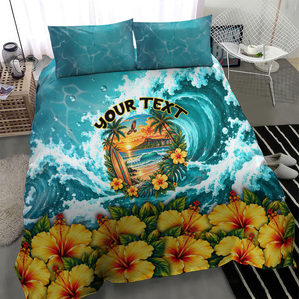 Personalized Hawaii 60th Birthday Eagle Bedding Set Tropical Sunset Beach Hibiscus Ocean Wave TS04 - Polynesian Pride