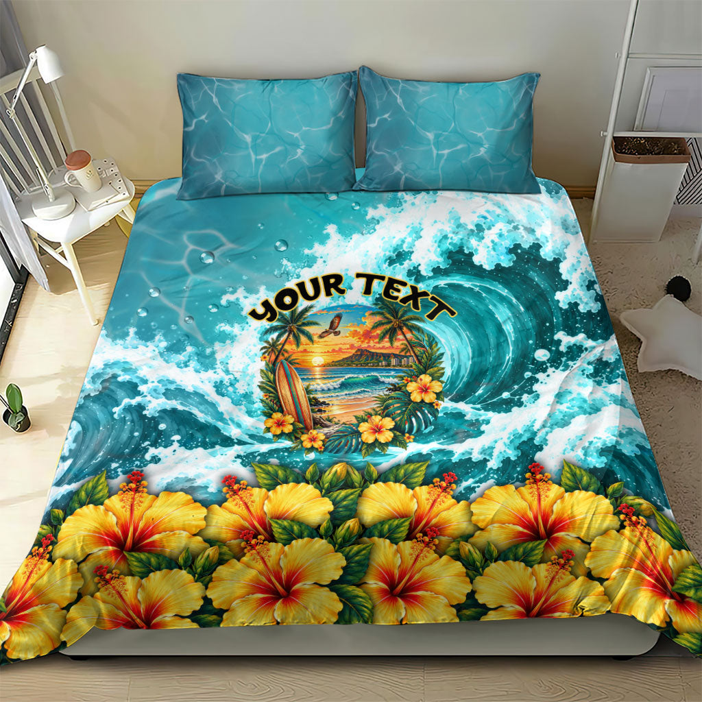 Personalized Hawaii 60th Birthday Eagle Bedding Set Tropical Sunset Beach Hibiscus Ocean Wave TS04 - Polynesian Pride