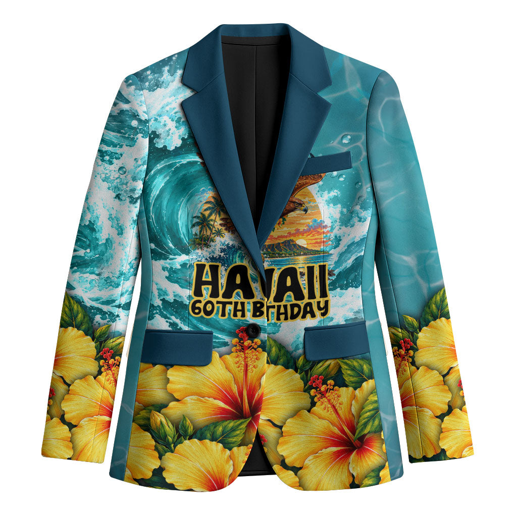 Personalized Hawaii 60th Birthday Eagle Blazer Tropical Sunset Beach Hibiscus Ocean Wave