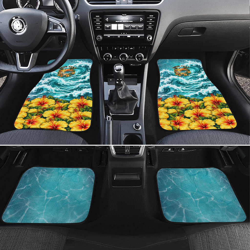Personalized Hawaii 60th Birthday Eagle Car Mats Tropical Sunset Beach Hibiscus Ocean Wave