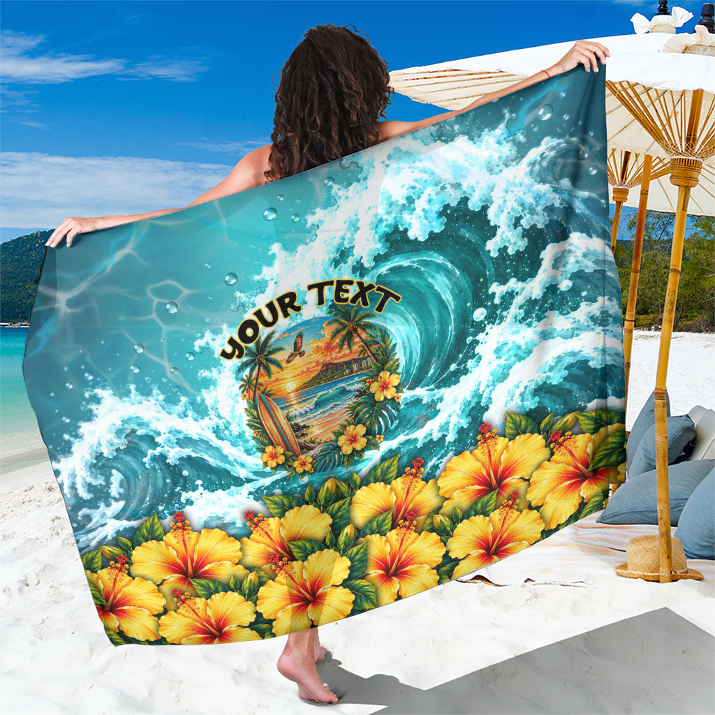 Personalized Hawaii 60th Birthday Eagle Sarong Tropical Sunset Beach Hibiscus Ocean Wave TS04 One Size 44 x 66 inches Blue Yellow - Polynesian Pride